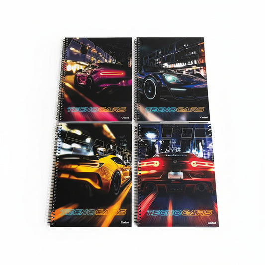 Caderno TecnoCars Credeal | Estampa Carros | 1 Matéria 96 Folhas Capa Dura Universitário