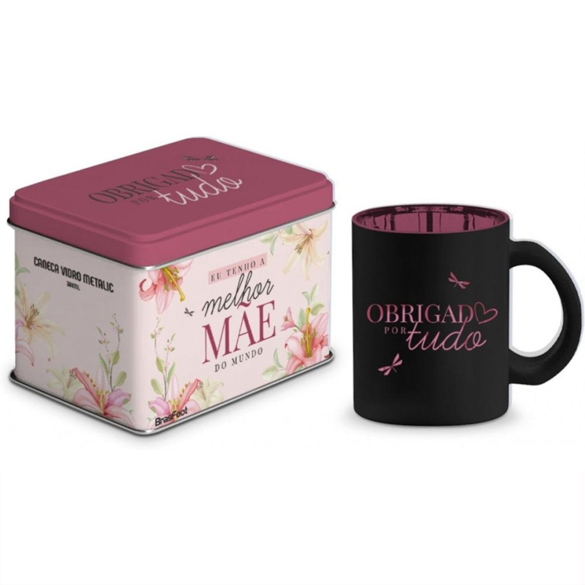 Caneca de Vidro 300ml Diamond Metalic com Lata - Melhor Mãe do Mundo | Brasfoot Presentes