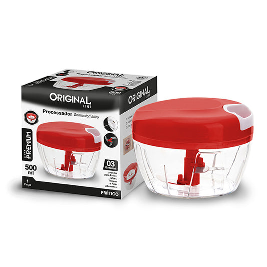 Processador Semiautomático Original Line 500 ml – 3 Lâminas Aço Inox, Linha Premium, Picador Triturador de Alimentos
