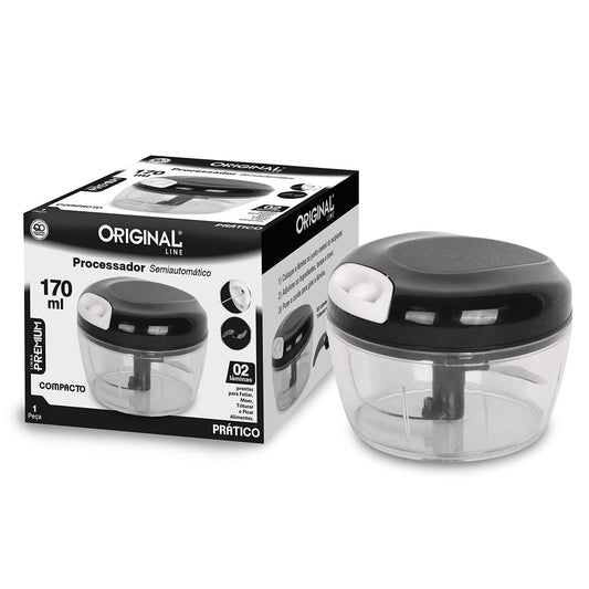 Processador Semiautomático 170 ml Original Line – 2 Lâminas Aço Inox, Mini Triturador Manual de Alimentos (compacto, sem energia)