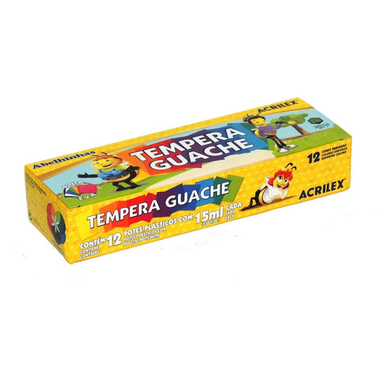 Tinta Tempera Guache 12 Cores Frasco 15ml | Acrilex