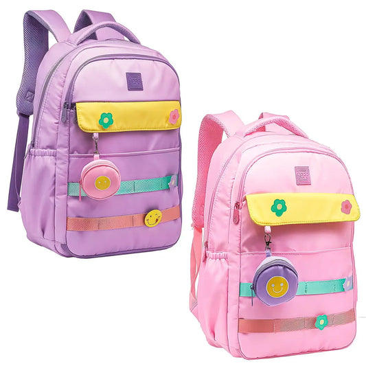 Mochila Escolar 45 cm Feminina Juvenil | Rosa e Lilás | Yepp