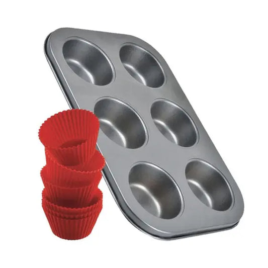 Forma Cupcake Wellmix 6 Cavidades Aço Carbono Antiaderente