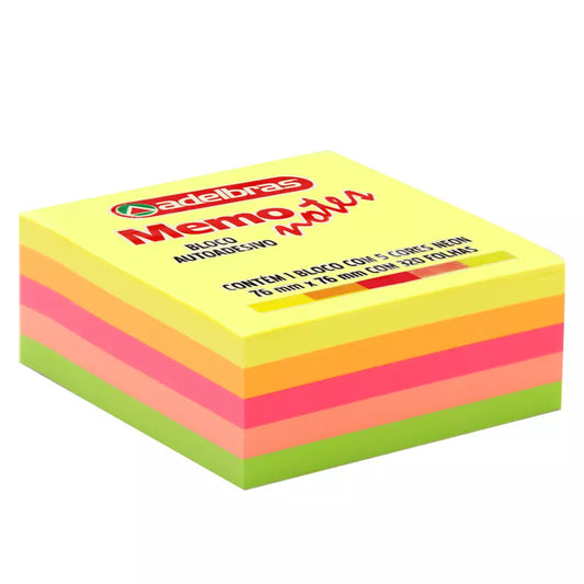 Bloco Autoadesivo Adelbras MemoNotes Neon 76×76 mm (320 folhas)