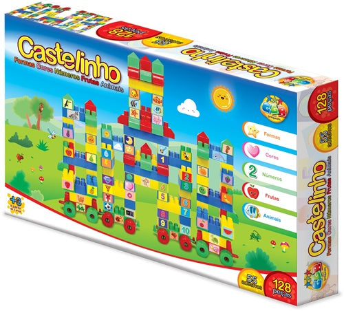 Blocos de Montar Castelinho 128 Peças | GGB Brinquedos