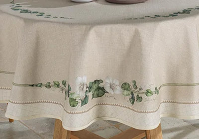 Toalha de Mesa Redonda Döhler Clean Renova – Estampa Botânica “D”, Ø 1,80 m (8 Lugares) – 50% Algodão / 50% Poliéster – Estampado Digital com Proteção Anti-Mancha