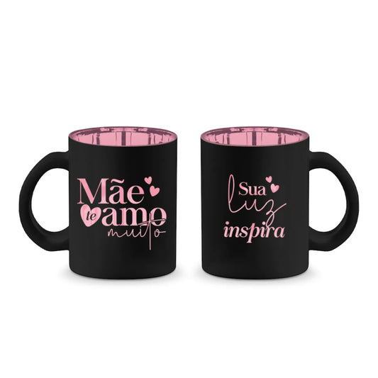 Caneca de Vidro 300ml Diamond Metalic com Lata - Mãe, Sua Luz Inspira | Brasfoot Presentes