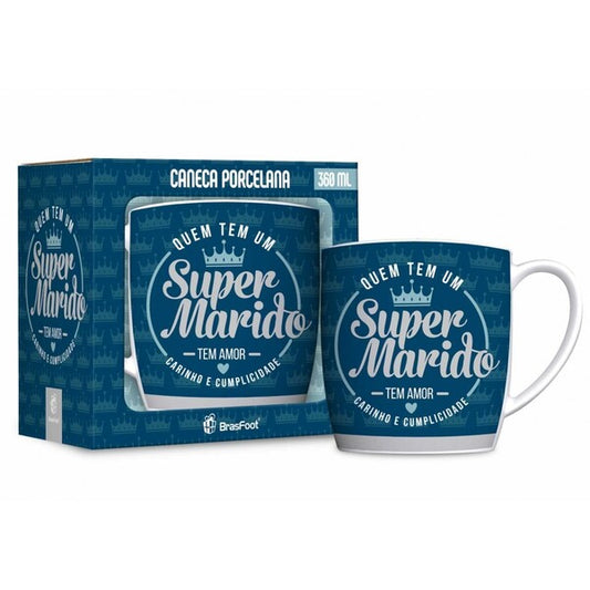 Caneca De Porcelana Urban 360 ml - Super Marido | Brasfoot Presente