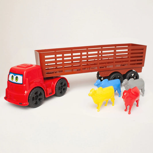Caminhão Carreta Boiadeiro GGB Plast 40 cm c/ 4 Bois – Ref. 225 | Brinquedo Infantil Fazenda