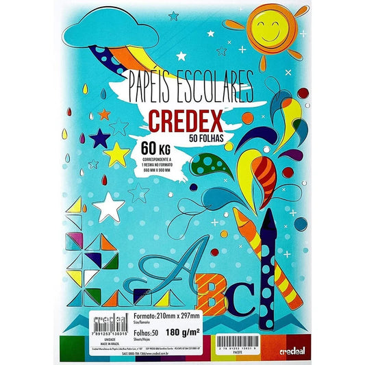 Papel Escolar Credex Credeal A4 180g/m² – 50 Folhas | 210mm x 297mm
