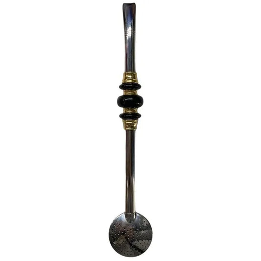 Bomba de Chimarrão Inox 22 cm Preta com 3 Anéis Dourados – Matetri