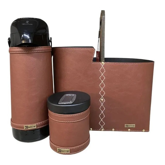 Kit Chimarrão Matetri Madero 3 Peças – Mateira + Térmica + Porta-Erva | Cor Chocolate