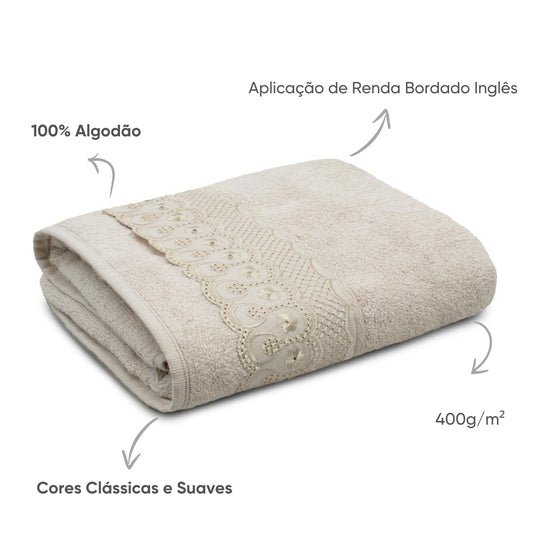 Toalha de Rosto Bordare 45×65 cm Appel – Algodão 400 g/m² com Renda Bordado Inglês