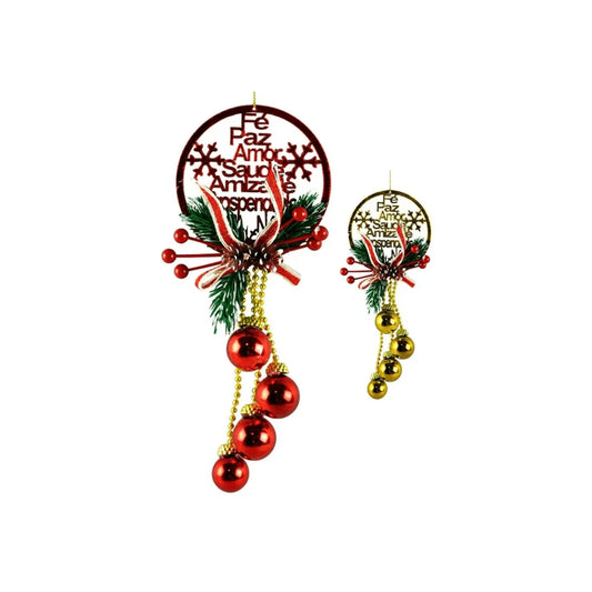 Enfeite Natalino de Pendurar “Feliz Natal” com Guizo Decorativo – Master Christmas WF1186