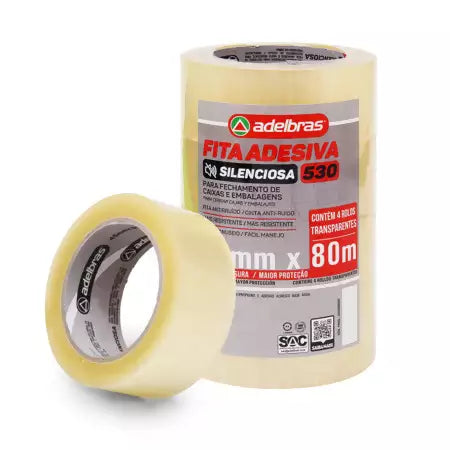Fita Adesiva Silenciosa Adelbras 530 – 45mm x 80m Alta Resistência e Aderência – Ideal para Logística e Escritórios