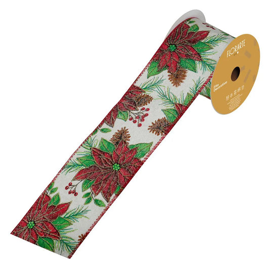 Fita Decorativa Aramada Veludo com Glitter e Costura FlorArte 6,3 cm x 9,14 m – Rolo para Laços de Natal, Decoração Festiva
