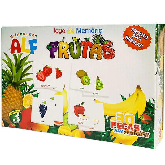 Jogo da Memória Infantil Alf Brinquedos ‒ Frutas ‒ 30 Peças de Madeira (3+ anos)