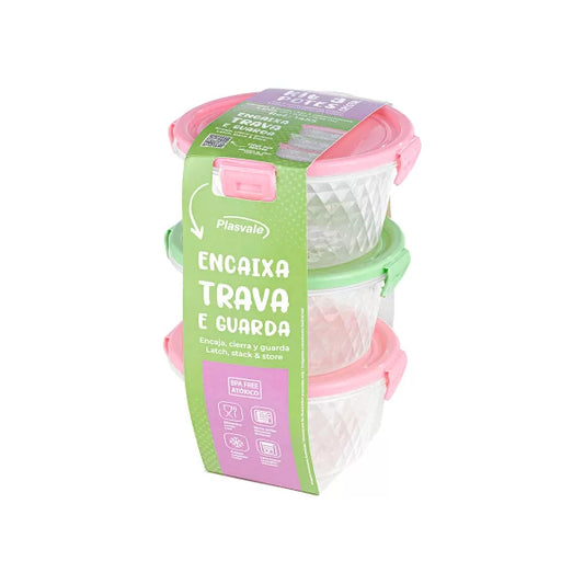 Conjunto de 3 Potes Redondos Cristal 0,55 Litro | Plasvale