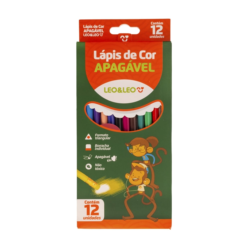 Kit 12 Lápis de Cor Triangular Apagável | Leo&Leo