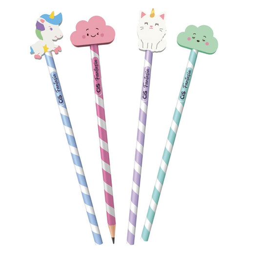 Lápis de Escrever Redondo com Borracha Grafite Preto Decorado Mundo dos Sonhos | Cis