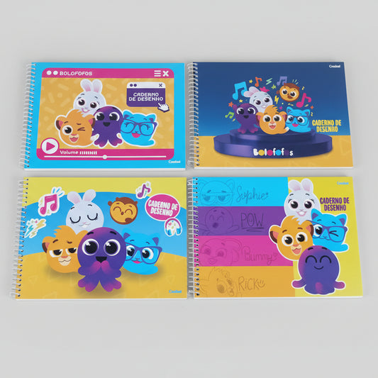 Caderno de Desenho Bolofofos Credeal – Capa Dura, 80 Folhas, Sem Pauta, 275 x 200 mm