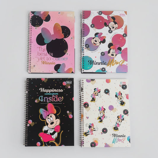 Caderno Universitário Minnie Mouse Tilibra – 1 Matéria, 80 Folhas, Capa Dura Espiral, Adesivos e Bolsa Interna