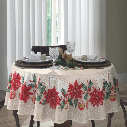 Toalha de Mesa de Natal 4 Lugares Redonda 1,60 m Athenas Estampado Natal 108 | Dohler