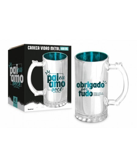 Caneca de Vidro Metalic 480ml - Pai, Eu Amo Você | Brasfoot