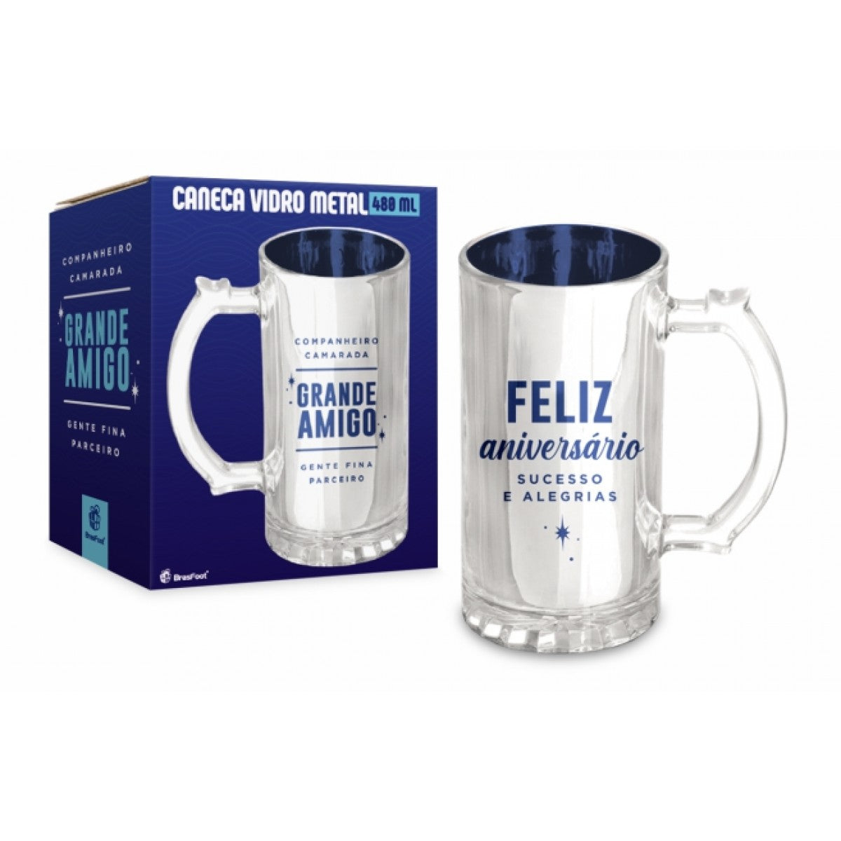 Caneca De Vidro Metalic 480 ml - Grande Amigo | BrasFoot Presentes
