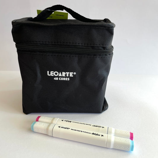 Estojo 48 Canetinhas LeoArte Dual Tip Profissional – Marcador Artístico e Escolar