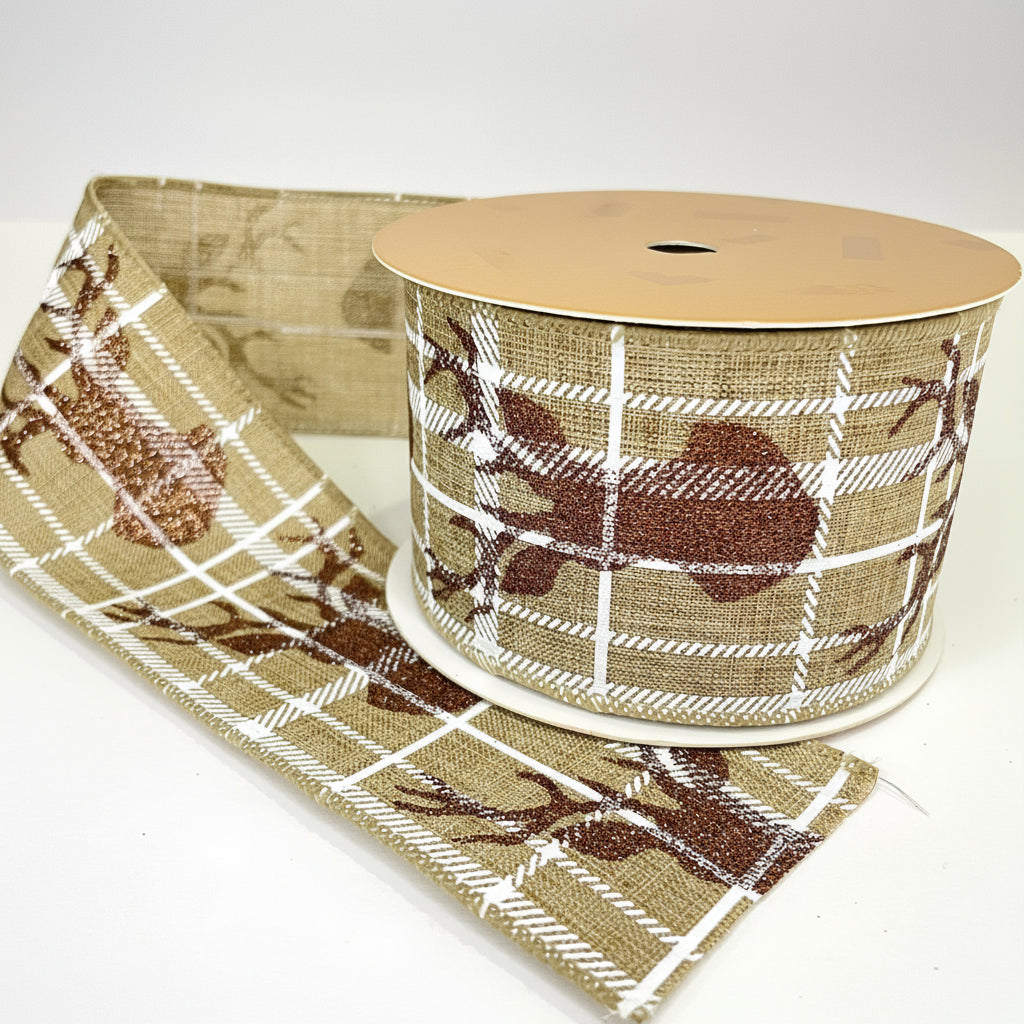 Fita Aramada Natal com Glitter FlorArte – Tema Rena – 6,3 cm x 9,14 m – Decoração Árvores, Laços e Arranjos