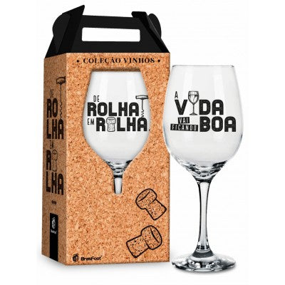 Taça de Vinho 385ml De Rolha em Rolha, a Vida vai ficando Boa | Brasfoot