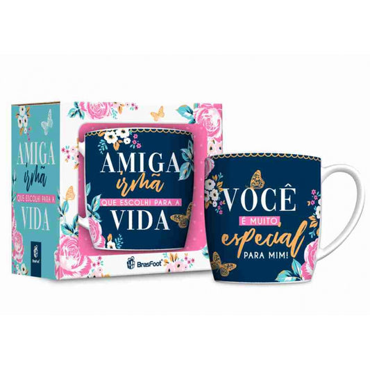 Caneca de Porcelana Urban 300ml -  Amiga Irmã que Escolhi para a Vida | Brasfoot Presentes