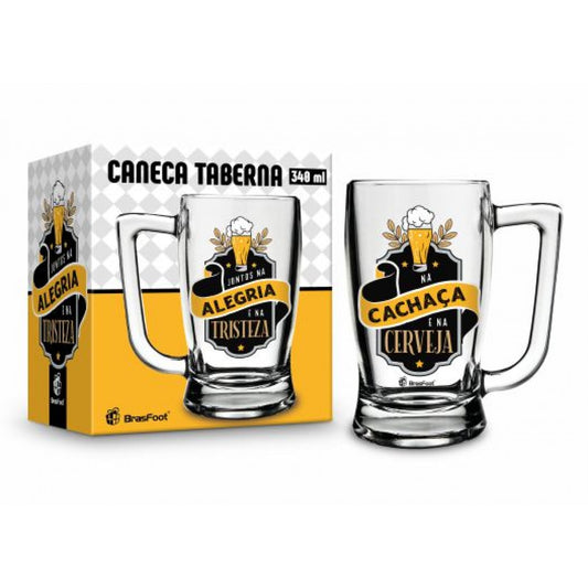 Caneca de Vidro Taberna 340 ml - Juntos na Alegria e na Tristeza - na Cachaça e na Cerveja | Brasfoot Presentes
