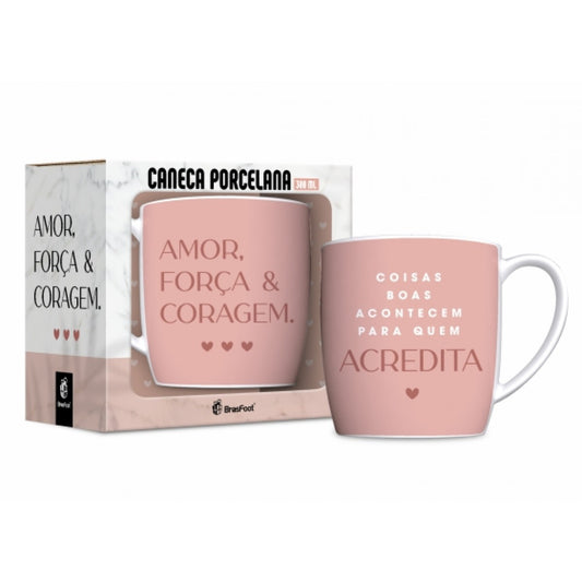 Caneca de Porcelana Urban 300ml - Amor, Força e Coragem | Brasfoot Presentes