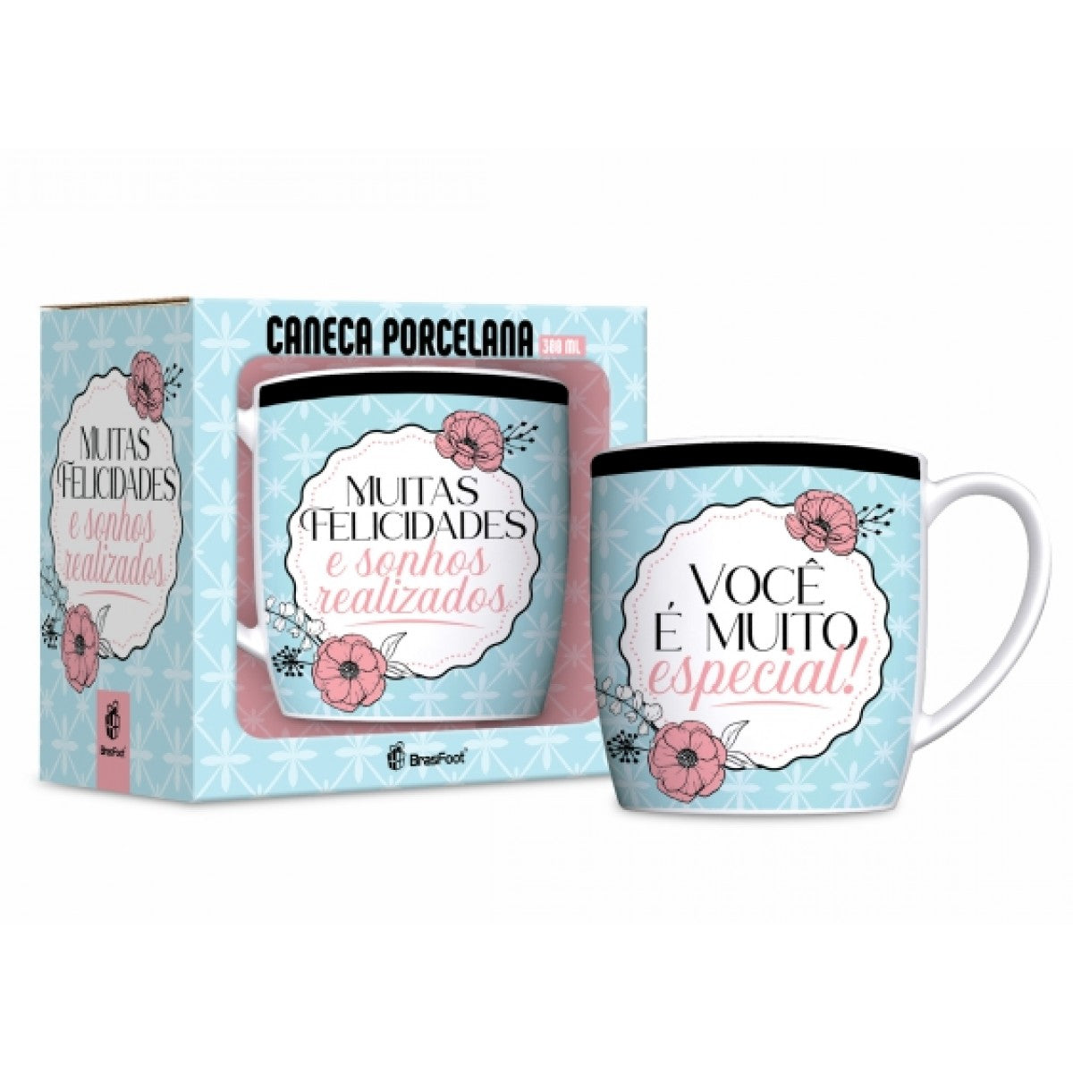 Caneca de Porcelana Urban 300ml - Muitas Felicidades e Sonhos Realizados | Brasfoot Presentes