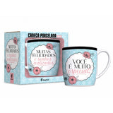 Caneca de Porcelana Urban 300ml - Muitas Felicidades e Sonhos Realizados | Brasfoot Presentes