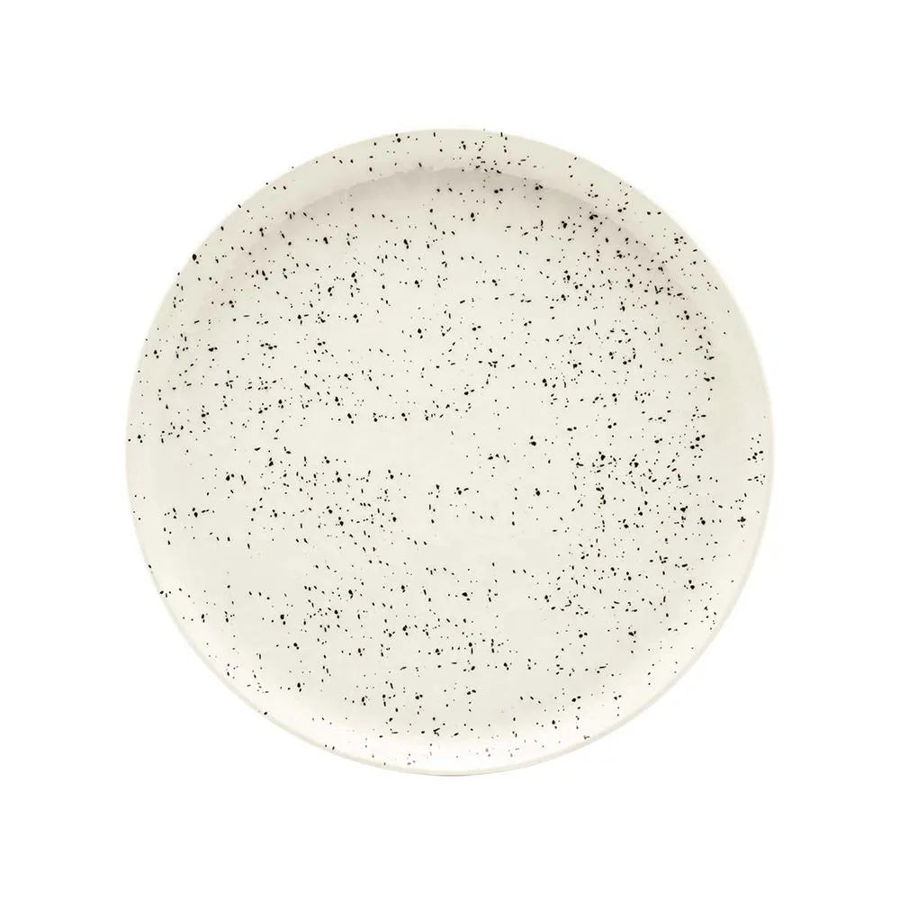 Prato de Sobremesa Cerâmica Flat 20 cm Oxford Chuvisco Moderno - Cerâmica Off-White com Detalhes