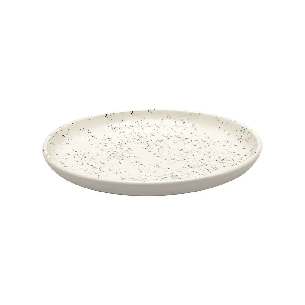 Prato de Sobremesa Cerâmica Flat 20 cm Oxford Chuvisco Moderno - Cerâmica Off-White com Detalhes