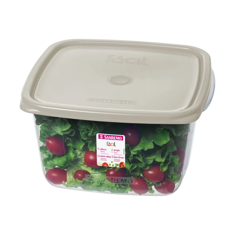Pote Quadrado Hermético Sanremo 3,7 L – Livre de BPA, Micro-ondas, Freezer e Lava-Louças