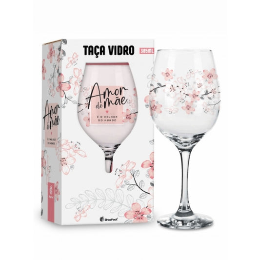 Taça de Vinho 385 ml - Amor de Mãe é o Melhor | BrasFoot Presentes