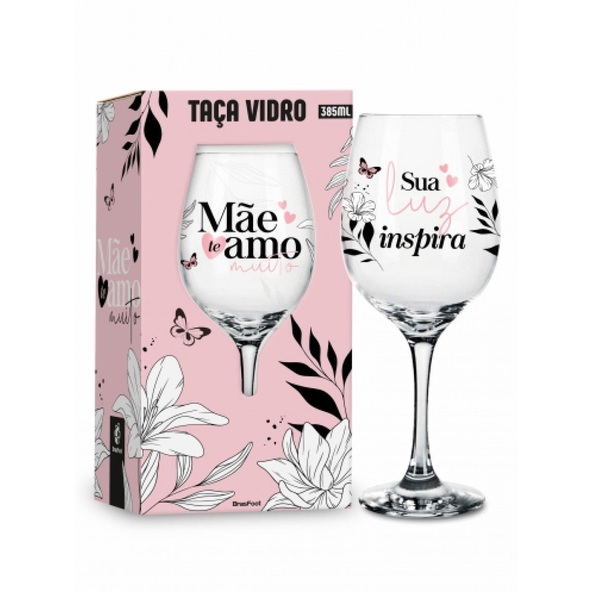 Taça de Vinho 385 ml - Mãe Sua Luz Inspira | BrasFoot Presentes