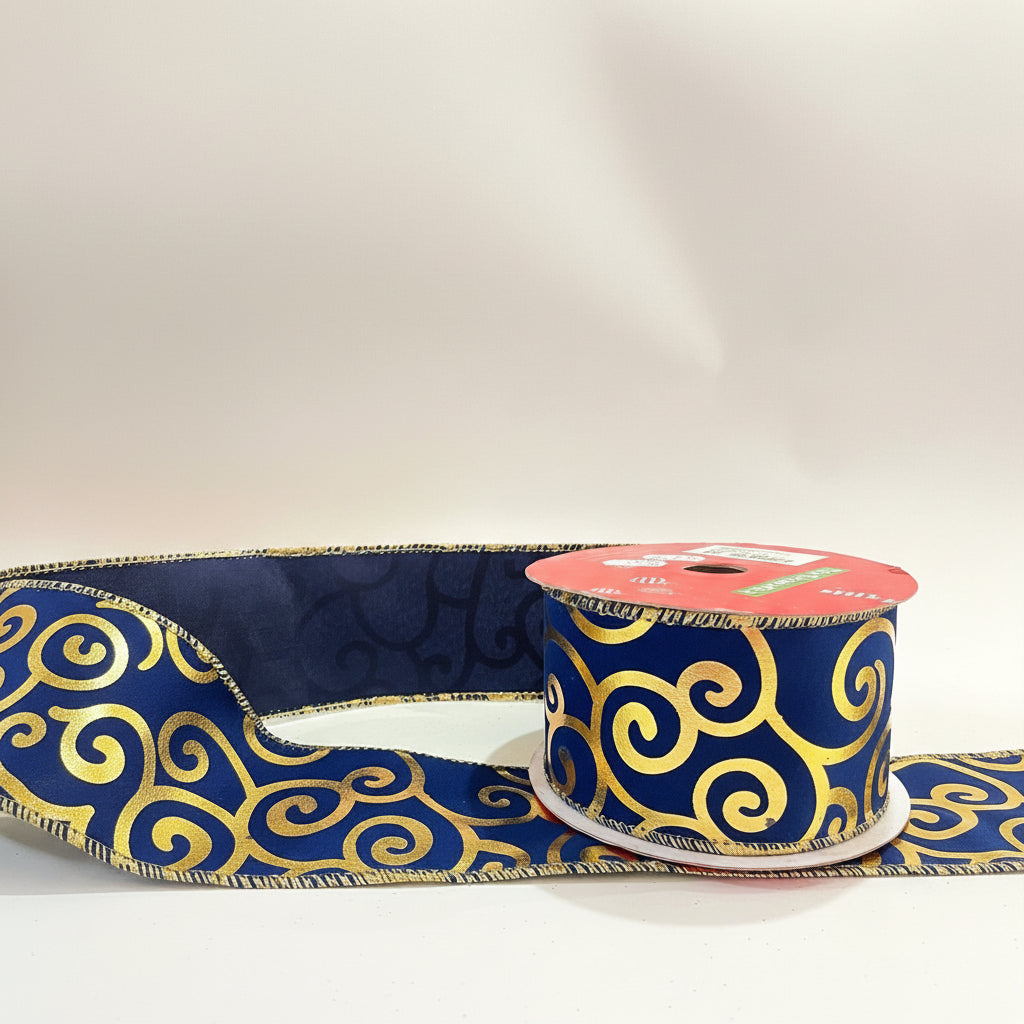 Fita Aramada de Veludo Azul e Dourado – 6,3 cm x 9,14 m – D&A Decorações