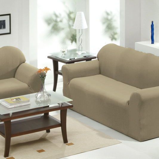 Kit Capa de Sofá 2 e 3 Lugares PanoSul “Requinte” – Malha Gel 100% Poliéster | 3-lug (2,20 m × 1,00 m) + 2-lug (1,65 m × 1,00 m) – Cores Tabaco / Cáqui