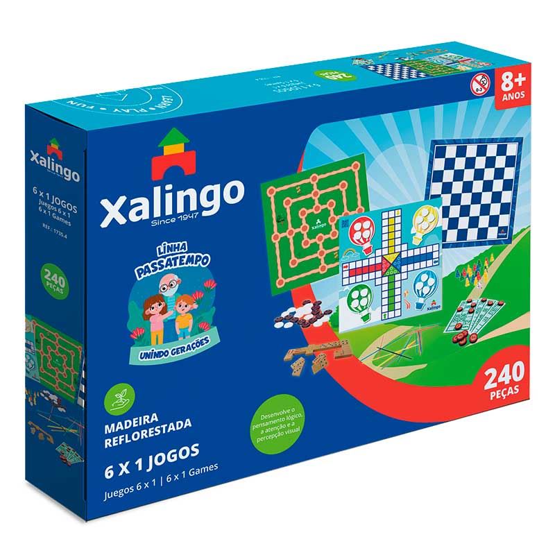 Jogo Passatempo 6 em 1 | Dominó, Bingo, Pega-Varetas, Dama, Ludo e Trilha | Xalingo
