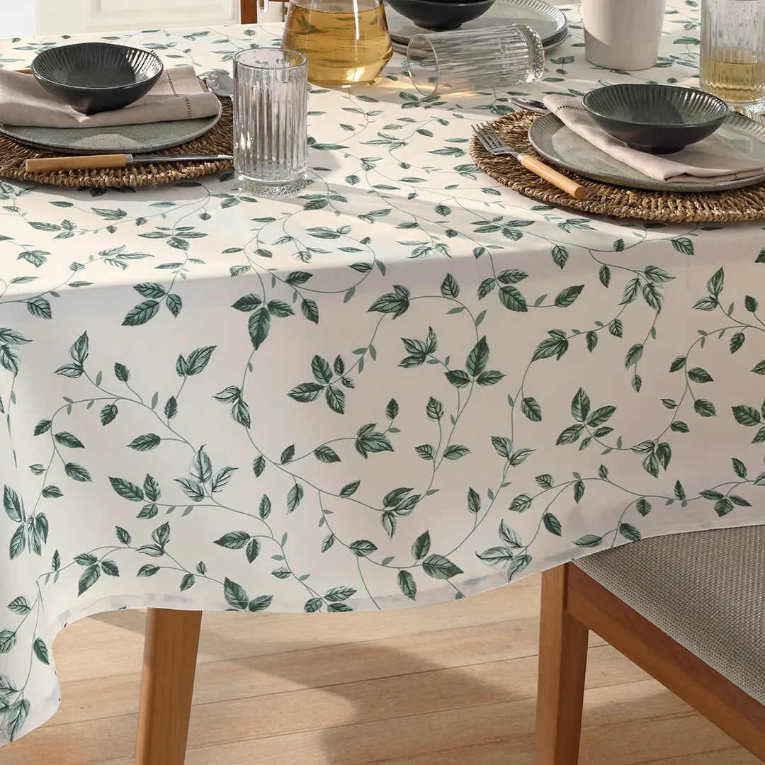 Toalha de Mesa Retangular 1,60×2,50 m Döhler Clean – Estampa Botânica – 8 Lugares | 50% Algodão / 50% Poliéster com Tecnologia Clean