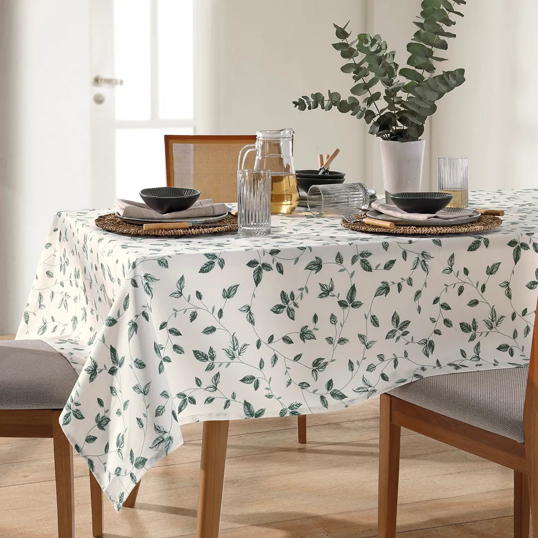 Toalha de Mesa Retangular 1,60×2,50 m Döhler Clean – Estampa Botânica – 8 Lugares | 50% Algodão / 50% Poliéster com Tecnologia Clean