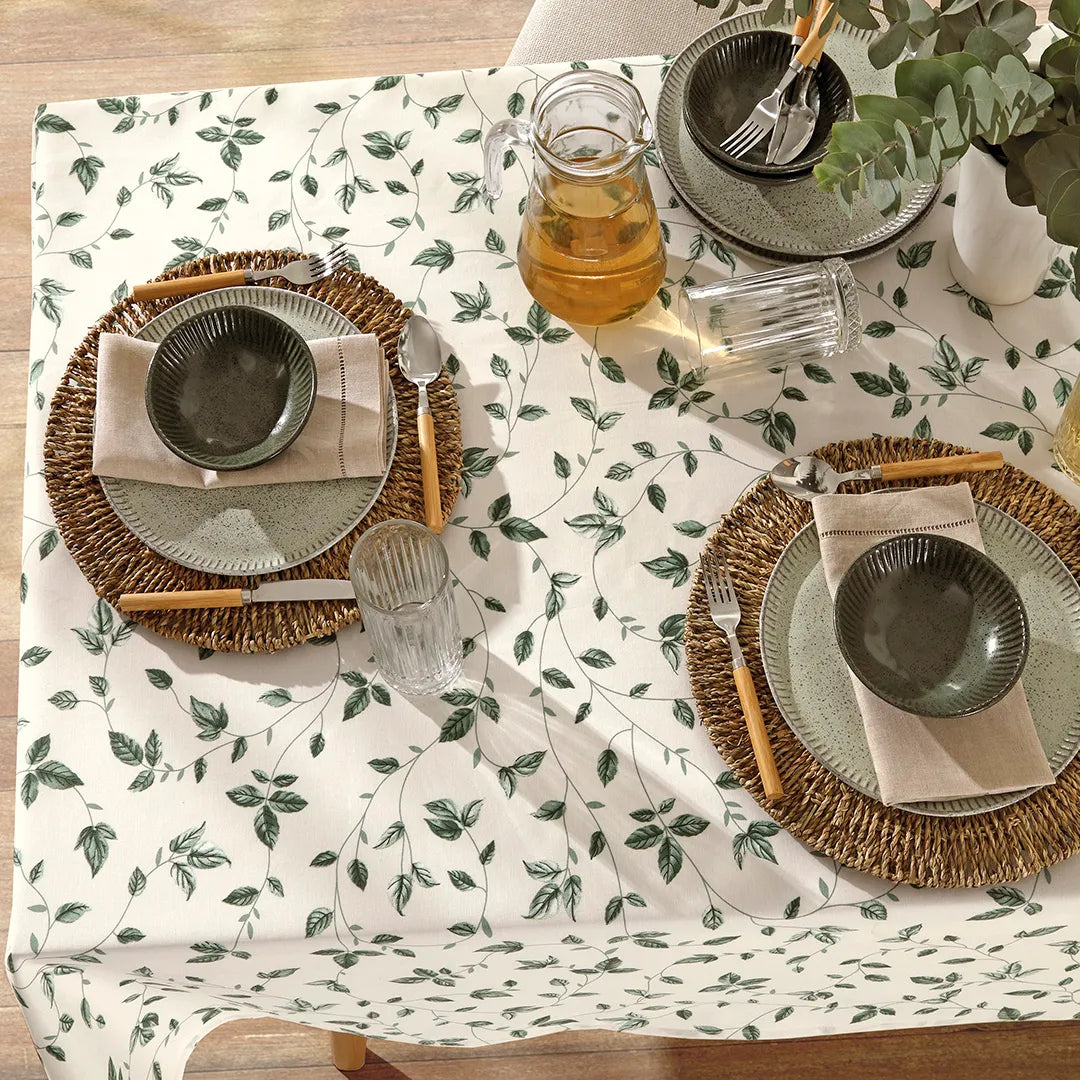 Toalha de Mesa Retangular 1,60×2,50 m Döhler Clean – Estampa Botânica – 8 Lugares | 50% Algodão / 50% Poliéster com Tecnologia Clean