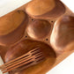 Gamela de Madeira com Divisória + Garfinhos de Madeira | Petisqueira Artesanal Rústica - 31 x 26 x  3 cm