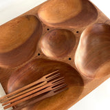 Gamela de Madeira com Divisória + Garfinhos de Madeira | Petisqueira Artesanal Rústica - 31 x 26 x  3 cm